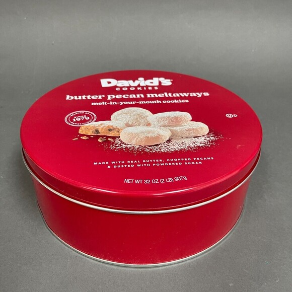 David's Cookies Red Empty Round Tin Can - Picture 1 of 10